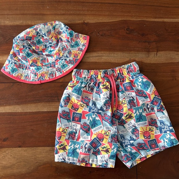 Marvel Other - Marvel Spiderman boys swim trunks and matching reversible hat